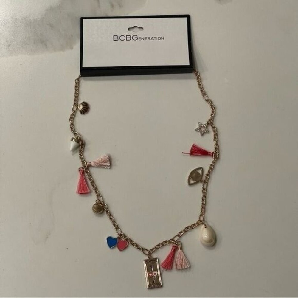 BCBGeneration Gold Tone Necklace w/ Colorful Tassels and Pendants